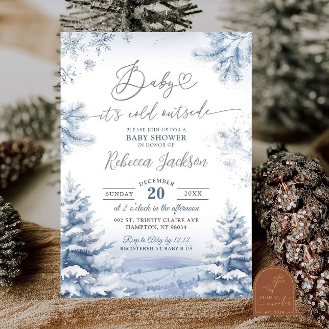 Invitación Baby Shower del árbol de Navidad frío con copos de (Subido por el creador)