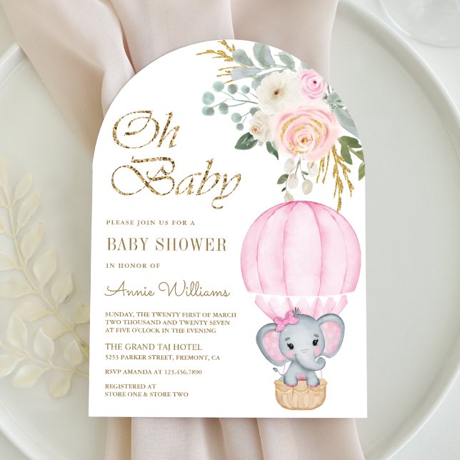 Invitación Baby Shower del arco de elefantes de globo aerostá (Subido por el creador)