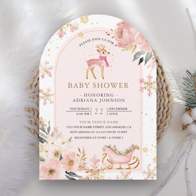 Invitación Baby Shower del Arco de Invierno de los Pink Deer (Subido por el creador)