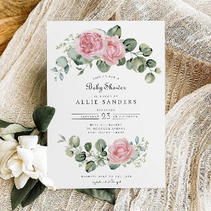 Invitación Baby Shower del arco floral rosa de Eucalyptus