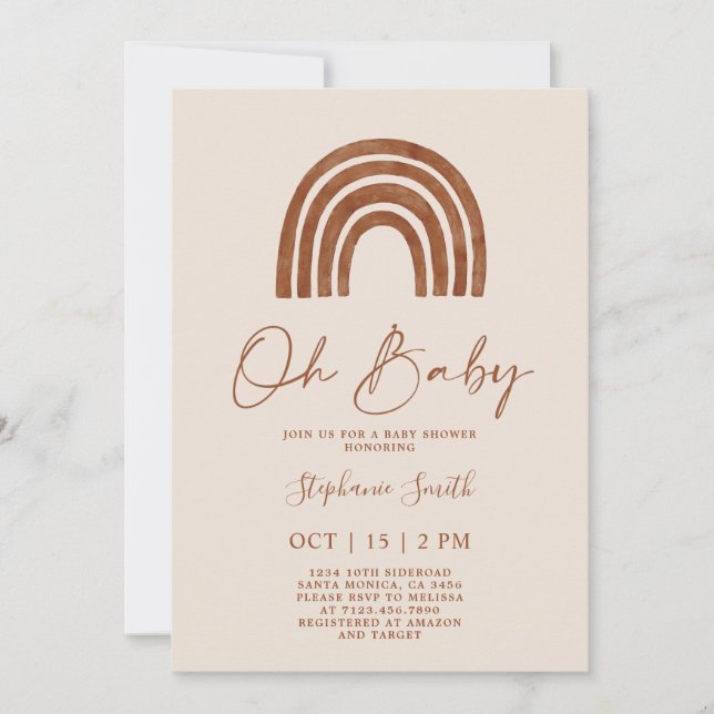 Invitación Baby Shower del arco iris de la terracota del Boho (Anverso)