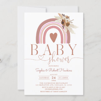 Invitación Baby Shower del arcoiris de Boho Pampas