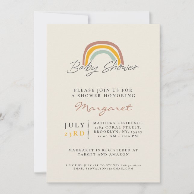 Invitación Baby Shower del arcoiris neutral en cuanto a géner (Anverso)
