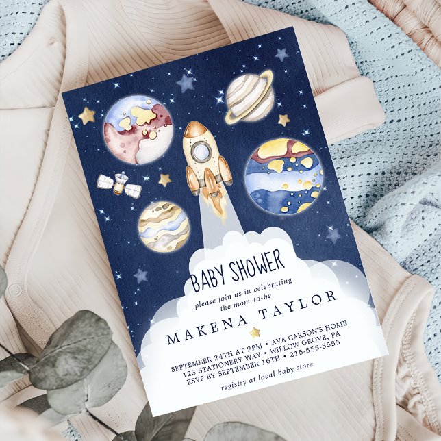 Invitación Baby Shower del astronauta Planeta Rocket - Espaci (Subido por el creador)