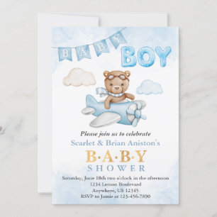 Invitación Baby Shower del avión de Boy Teddy Bear