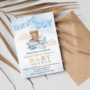 Invitación Baby Shower del avión de Boy Teddy Bear