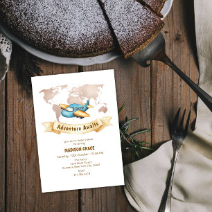Invitación Baby Shower del avión Mapa Mundial de Aventura Mod
