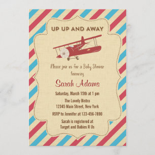 Invitación Baby Shower del avión rojo y azul