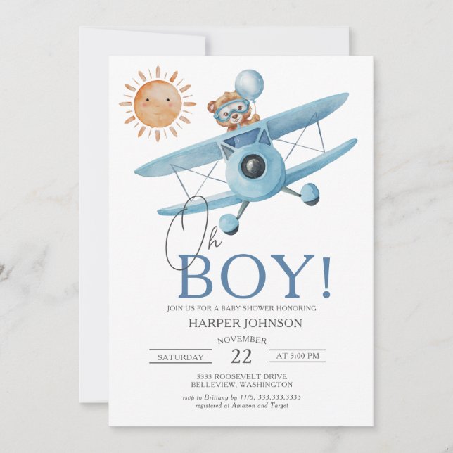 Invitación Baby Shower del avión Safari de Boy Jungle (Anverso)