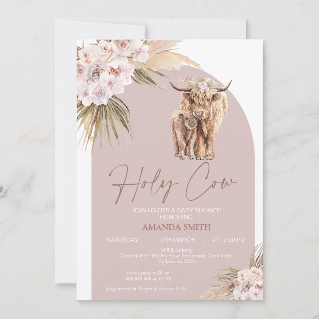Invitación Baby Shower del Boho Floral Arch Holy C (Anverso)