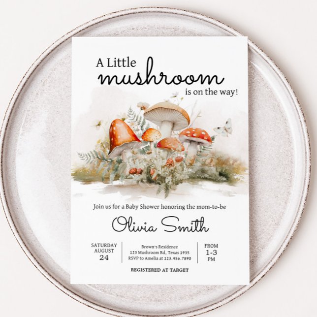 Invitación Baby Shower del bosque de champiñones encantado (Enchanted Mushroom Baby Shower Invitation)
