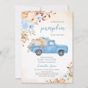 Invitación Baby Shower del camión de calabaza azul