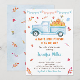 Invitación Baby Shower del camión de calabaza de otoño