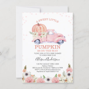 Invitación Baby Shower del camión de calabaza floral rosa oto