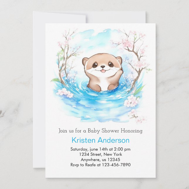 Invitación Baby Shower del caprichoso Oasis Azul de Otter (Anverso)