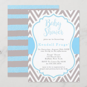 Invitación Baby Shower del Chevron Frame Boy Blue 