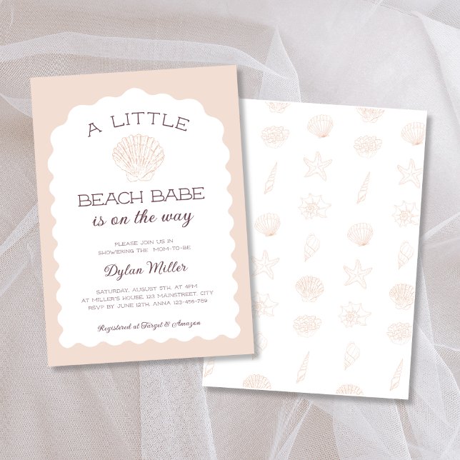 Invitación Baby Shower del Chica Beach Babe Seashell (Beach Babe Seashell Girl Baby Shower Invitation)