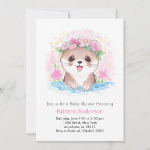 Invitación Baby Shower del Chica de encanto de acuarela Otter