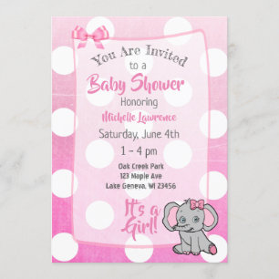 Invitación Baby Shower del Chica Elefante Rosa