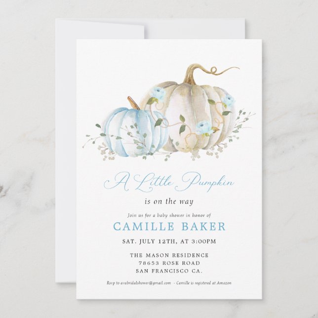 Invitación Baby Shower del Chico de Calabaza Caída (Anverso)