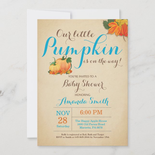 Invitación Baby Shower del Chico de Calabaza Caída (Anverso)