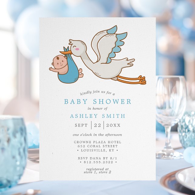 Invitación Baby Shower del chico de la cigüeña voladora (Subido por el creador)