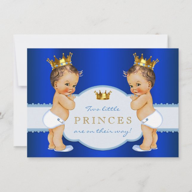 Invitación Baby Shower del chico gemelo del príncipe azul rea (Anverso)