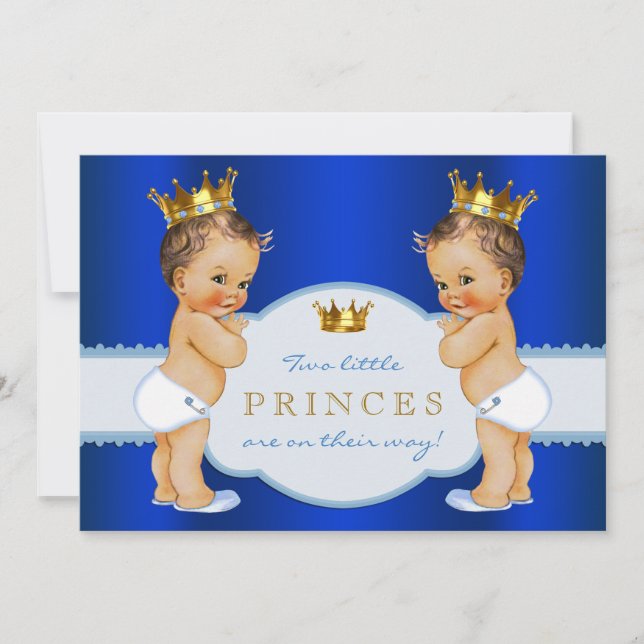 Invitación Baby Shower del chico gemelo del príncipe azul rea (Anverso)