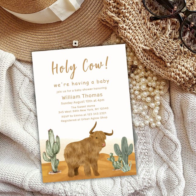 Invitación Baby Shower del desierto de Holy Cow Boho Cactus (Holy Cow Boho Cactus Desert Baby Shower Invitation)