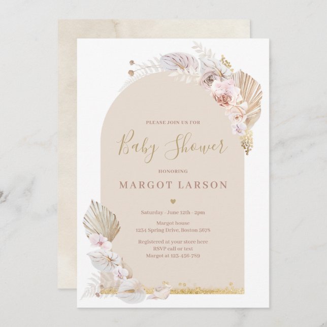 Invitación Baby Shower del desierto del Arco Bohemio de Pampa (Anverso / Reverso)