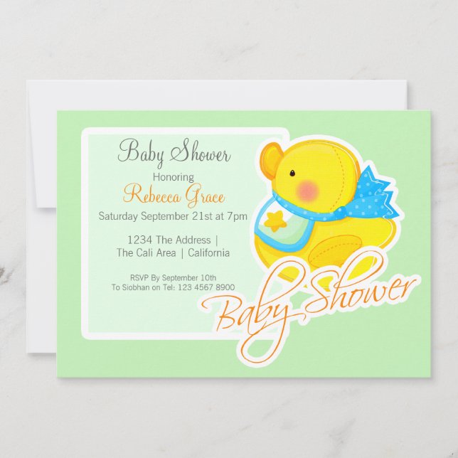 Invitación Baby Shower del dorado del pato de goma (Anverso)