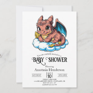 Invitación Baby Shower del Dragón Digital Magico Pastel