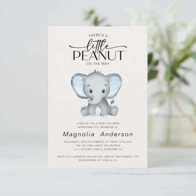 Invitación Baby Shower del Elefante Azul del cacahuete (Anverso de pie)