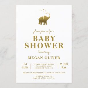 Invitación Baby Shower del Elefante Dorado