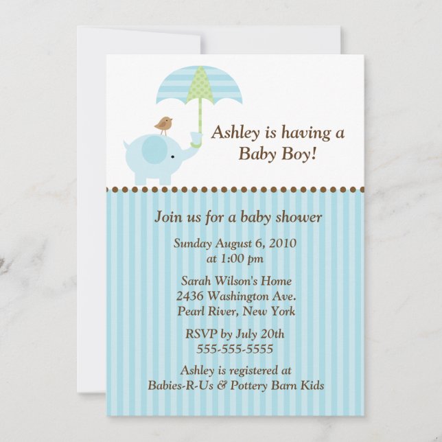 Invitación Baby Shower del elefante mod (Anverso)