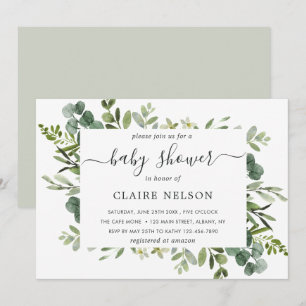 Invitación Baby Shower del Foliage verde Eucalyptus