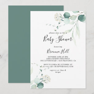 Invitación Baby Shower del follaje verde del eucalipto del ve