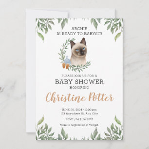 Invitación Baby Shower del gato chiflado siamés