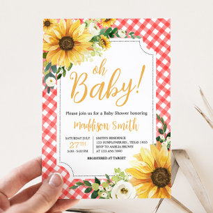 Invitación Baby Shower del girasol rojo