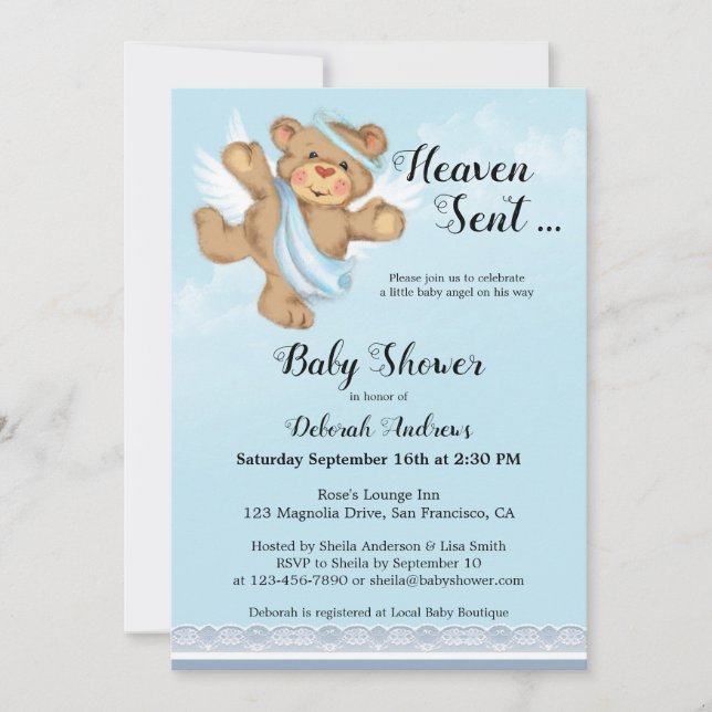 Invitación Baby Shower del Heaven Sent Angel Wings (Anverso)