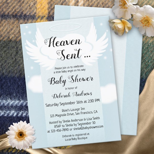Invitación Baby Shower del Heaven Sent Angel Wings (Subido por el creador)