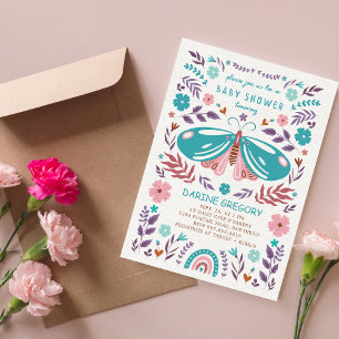 Invitación Baby Shower del Jardín de Flores y Mariposa de Pri