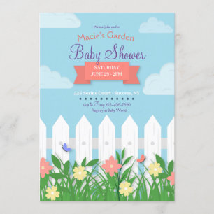 Invitación Baby Shower del Jardín de la valla blanca