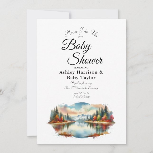 Invitación Baby Shower del Lago Forestal Otoñal Rústico (Anverso)