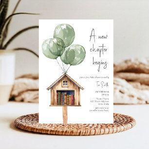 Invitación Baby Shower del libro de la biblioteca de globos d
