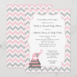 Invitación Baby Shower del libro Elefante Rosa, libros y brun