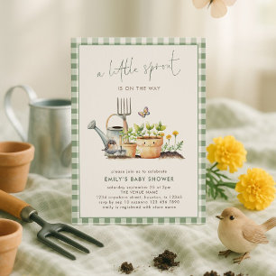 Invitación Baby Shower del Little Sprout Green Gingham Garden