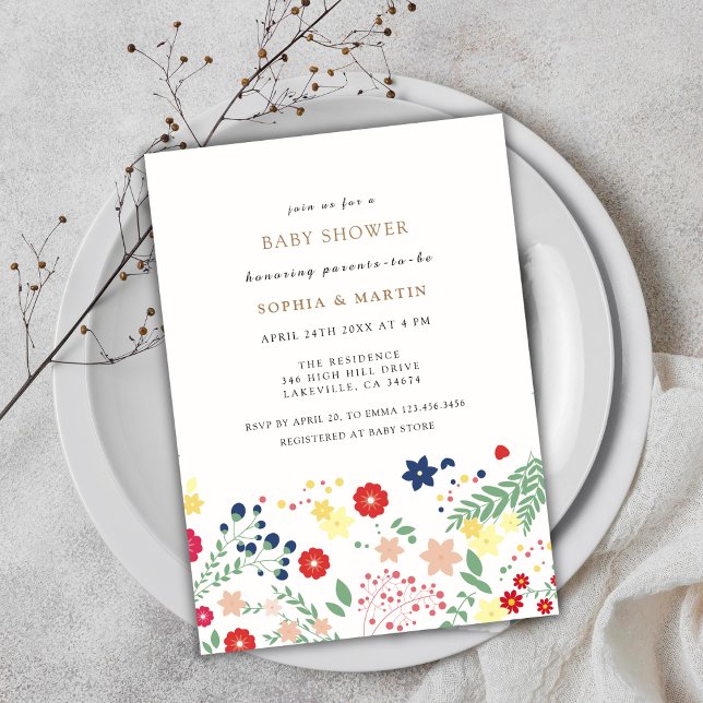 Invitación Baby Shower del Little Wilflower Pattern (Little Wildflower Pattern Baby Shower Invitation)