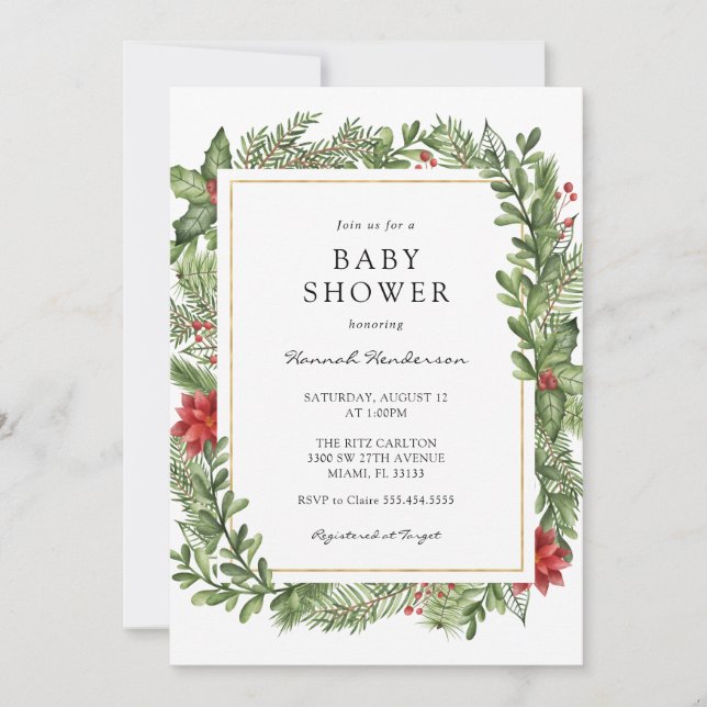 Invitación Baby Shower del marco dorado de la vegetación de i (Anverso)
