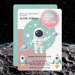 Invitación Baby Shower del Moderno Explorador de espacios Pas